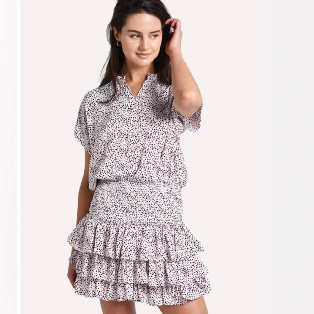 MISA Los Angeles Polka Dot Smocked Mini Dress XS NWT Ruffle Hem - Picture 1 of 5
